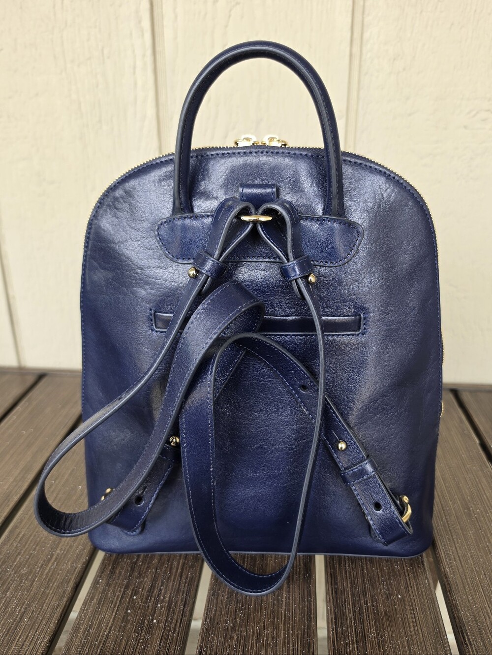 Brahmin Rosemary Deep Navy Leather Backpack with Top Handle - Picture 3 of 10